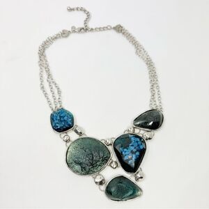 Chico's Blue Multi Synthetic Stone Silver Tone Hardware Statement Bib Necklace